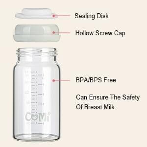 COMI Wide Neck Glass Breastmilk Collection n Storage Bottle, 6oz with Screw Ring Sealing Disk; Re-markable Sealing Disc. BPA Free, Fits Breast Pumps & Nipples (Gray Lids) - Image 3