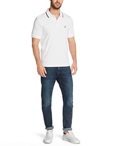 Nautica Men's Big-Tall Classic Fit Short Sleeve Solid Tipped Collar Soft Polo Shirt Shirt, Bright White, 3X Big - Image 2