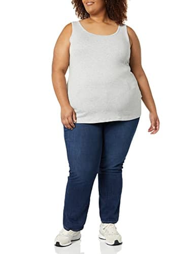 Amazon Essentials Women's Plus Size Tank Top, Pack of 2, Light Grey Heather/White, 3X - Image 4