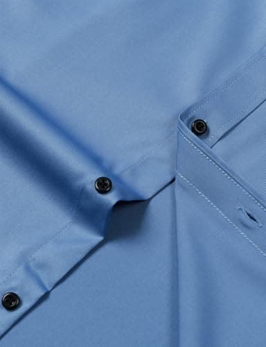 JEMITOP Men's Stretch Wrinkle Free Dress Shirts Formal Wedding Prom Long Sleeve Button Down Shirt Classic Blue XXL - Image 5