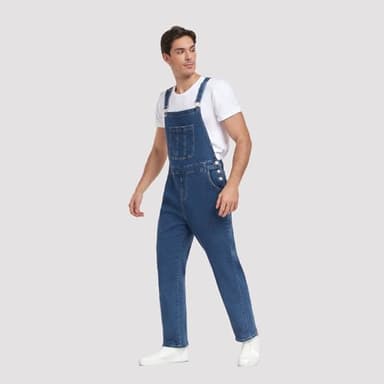 UMESOUL Men's Denim Bib Overalls Loose Fit Stretchy Fashion Jean Jumpsuit, Blue, 34 - Image 4