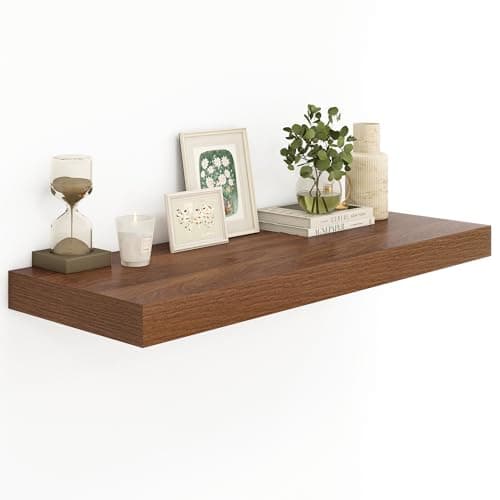 Heimlove Walnut Bathroom Shelves Floating Shelves for Wall Shelf Over Toilet Long Wall Mounted Modern Farmhouse,48 x 12 Wall Shelves with Invisible Brackets for Living Room, Kitchen, Bedroom