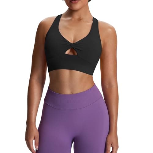 Aoxjox Women's Workout Sports Bras Twist Front Fitness Training Gym Bra Yoga Crop Lola Tank (Black, Medium) - Image 1