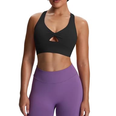 Aoxjox Women's Workout Sports Bras Twist Front Fitness Training Gym Bra Yoga Crop Lola Tank (Black, Medium) - Image 1