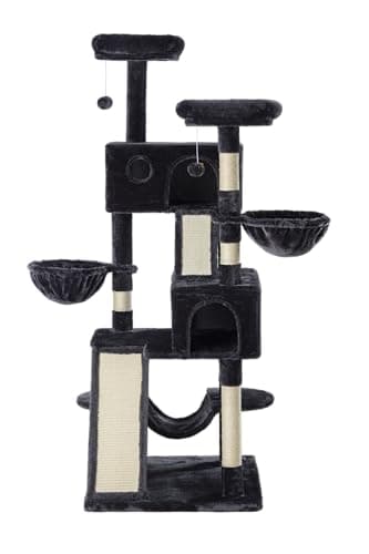 SHA CERLIN 65in Larger Cat Tree Tower Condo for Indoor Kitties/Multi-Level Furniture Activity Center with Wide Base/Cozy Plush Cat Perches/Baskets/Sisal Scratching Posts and Hammock/Dark Grey - Image 9