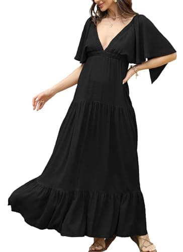Kikibell Womens Dresses Summer FP Dress Dupes Modest Dresses for Women Long Dress with Sleeves Maxi Summer Dresses Black XS - Image 1