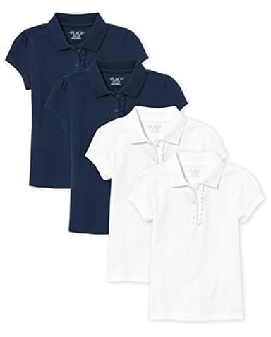 The Children's Place Baby Girls and Toddler Girls Short Sleeve Ruffle Pique Polo, Tidal/White, 3T - Image 1