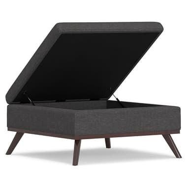SIMPLIHOME Owen 36 inch Wide Mid Century Modern Square Coffee Table Storage Ottoman in Slate Grey Linen Look Fabric, Assembled, for the Living Room, Entryway and Family Room - Image 4