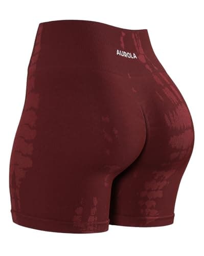 AUROLA Serpent Seamless Scrunch Workout Shorts for Women,Tummy Control Squat Proof Ribbed Thick Active Gym Short,Burgundy,XL - Image 1