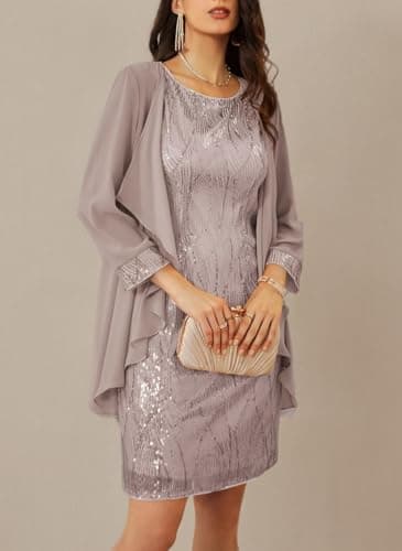 GRACE KARIN Women's Wedding Guest Dresses 2 Piece Slim Fit Mini Dress Gray Purple M - Image 6