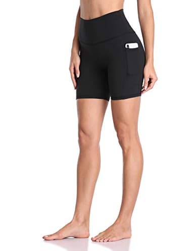 Colorfulkoala Women's High Waisted Biker Shorts with Pockets 6" Inseam Workout & Yoga Tights (S, Black) - Image 1