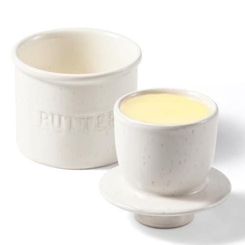 Butter Crock with Lid for Countertop - Ceramic French Butter Dish for Spreadable Soft Butter, Butter Container Holder with a Water Seal, Housewarming Gift, Kitchen and Home Decor, Speckled White - Image 1