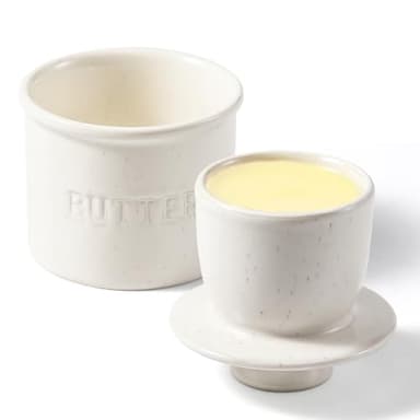 Butter Crock with Lid for Countertop - Ceramic French Butter Dish for Spreadable Soft Butter, Butter Container Holder with a Water Seal, Housewarming Gift, Kitchen and Home Decor, Speckled White - Image 1