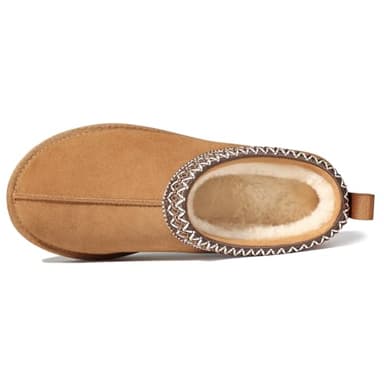 bebealy Genuine Suede Fuzzy Slippers for Women Winter Warm House Shoes Cozy Mini Boots for Indoor Outdoor, Chestnut 39 - Image 5