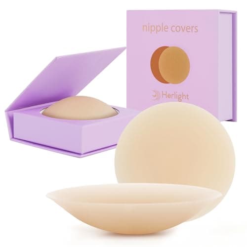 Herlight Nipple Covers for Women – Reusable Sticky, Adhesive Silicone Nipple Covers, Seamless Invisible Washable Design with Travel Box Nude