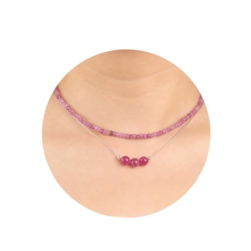 2Pcs Amethyst Necklace - Beaded Necklace Crystal Necklaces For Women - 4 MM Spinel Choker and Silver Chain Gem Pendant Women Jewelry - Image 1