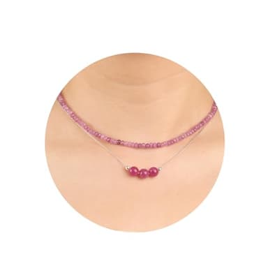 2Pcs Amethyst Necklace - Beaded Necklace Crystal Necklaces For Women - 4 MM Spinel Choker and Silver Chain Gem Pendant Women Jewelry - Image 1