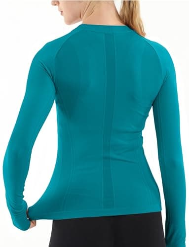 MathCat Seamless Workout Shirts for Women Long Sleeve Yoga Tops Sports Running Shirt Breathable Athletic Top Slim Fit Peacock Green - Image 2