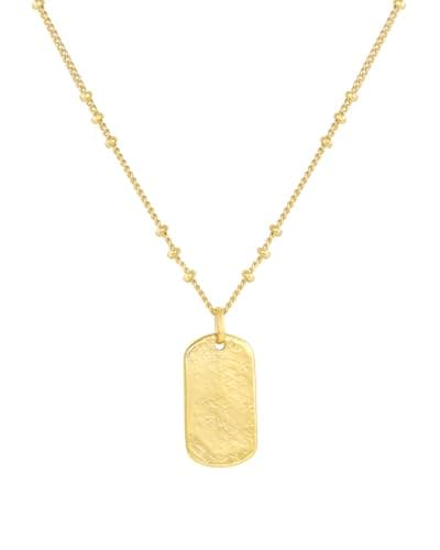 gorjana - Griffin Dog Tag Necklace 19 inch - 18k Gold Plated or Silver Plated - Spring Ring Closure, Cross-Hatched Texture - Lightweight and Perfect for Layering - Long-Lasting - Image 1