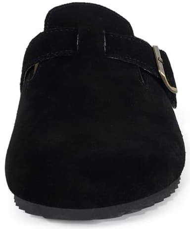 Suede Leather Clogs for Womens Mens Slip on Mules Antislip Cork Sandals with Arch Support Black - Image 2