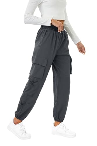 COPYLEAF Womens Parachute Cargo Pants with Pockets Quick Dry Hiking Pants Lightweight Water-Resistant Baggy Joggers(Grey L) - Image 2