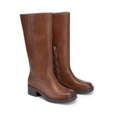 DREAM PAIRS Womens Knee High Boots Square Toe Platform Chunky Block Heel Banana Campus Boots for Women Comfortable Low Heel Side Zipper Womens Riding Tall Boots,Size 8.5,Light Brown,DWUMKB2539 - Image 3