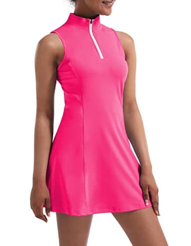 Tennis Dress for Women, Tennis Golf Dresses with Built in Shorts and Pockets for Sleeveless Workout Athletic Dresses Rose Red - Image 4