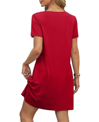 OFEEFAN Womens Summer Dresses Vestidos De Verano para Mujer Loose V Neck T Shirts Casual Dress Sundresses Swing Coverup Beach Vacation Essentials Fashion A Red M - Image 4