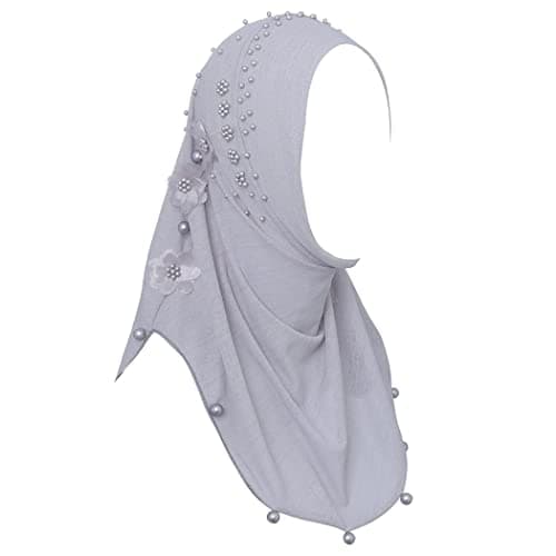 Woeoe Pearl Muslim Hijab Cap Plain Color Pre-Tied Flower Hijab Lightweight Muslim Head Wrap for Women and Girls - Image 1