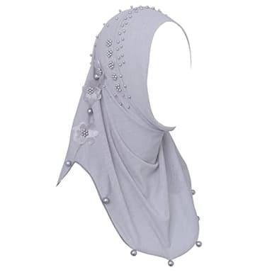 Woeoe Pearl Muslim Hijab Cap Plain Color Pre-Tied Flower Hijab Lightweight Muslim Head Wrap for Women and Girls - Image 1