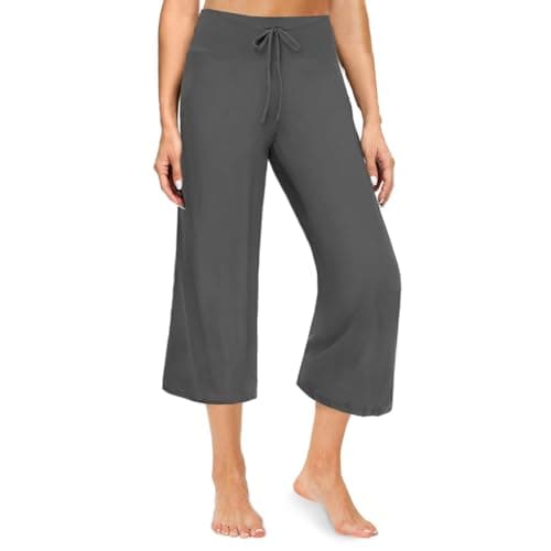 ZOOSIXX Soft Black Pajama Pants for Women, Wide Leg Comfy Casual Lounge Yoga Capri Pants 22'' / 30'' - Image 1