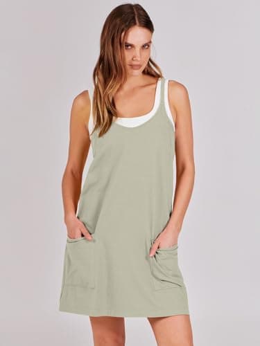 ANRABESS Women Athletic Dress Summer Tennis Workout Active Sports Mini Romper Dress Built in Shorts Travel Vacation Clothes Light Grey Small - Image 2