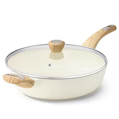 SENSARTE Ceramic Nonstick Frying Pan Skillet with Lid, 12 Inch Large Deep Frying Pan, 5 Qt Saute Pan, Induction Pan, Healthy Non Toxic Cooking Pan with Helper Handle, PFOA PFAS PTFE Free - Image 1