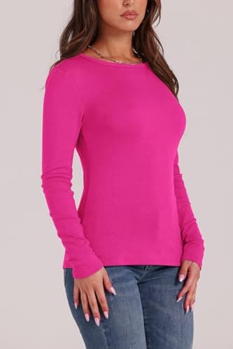 WIHOLL Crewneck Sweatshirts Women Beach Vacation Outfits Fall Long Sleeve Tops Crewneck Fleece Tshirts Casual Soft Clothing Tunics Hot Pink 2XL - Image 4