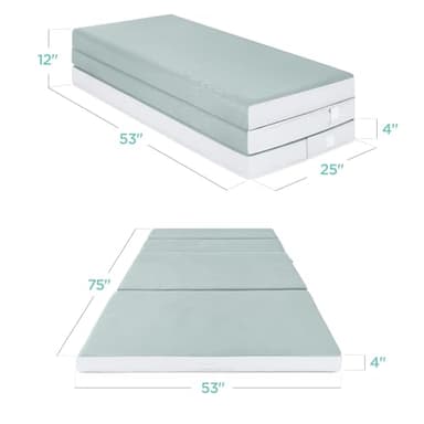 Best Choice Products 4in Portable Full-Size Mattress, Tri-Fold Mattress for Camping, Guest, Toddler, Foam Plush w/ Carry Case - Seafoam - Image 6