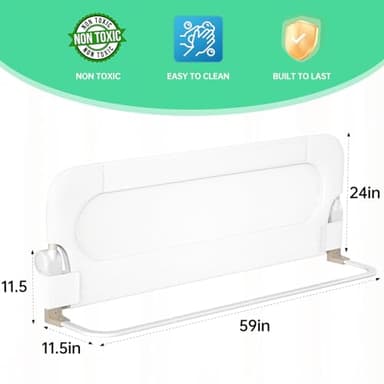 UPGOGO Folding Bed Rail for Toddlers,Baby Bed Rail Guard with Reinforced Anchor Safety System,Fit Bunk,Full Size,Queen,King,Twin(White,59"x23.6") - Image 2