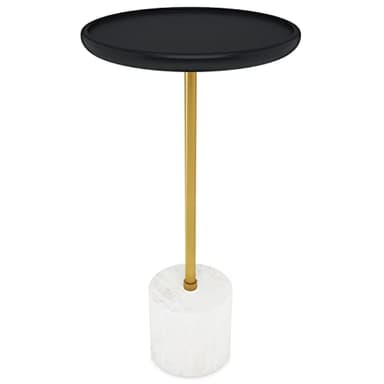 SIMPLIHOME Turner Side Table - 12 inch Wide Solid Mango Wood Top with Iron Stem and Genuine Marble Base in Black/Gold/White, Modern End Table or Nightstand for Living Room, Bedroom, or Entryway - Image 1