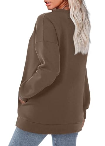 WIHOLL Long Sleeve Shirts for Women Crewneck Sweatshirts Pocket Lightweight Pullovers Casual Tops Winter Clothing Brown Coffee M - Image 5