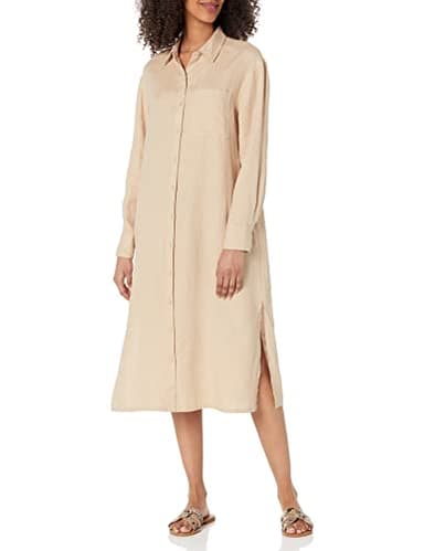 The Drop Women's Fiona Relaxed Linen Midi Shirt Dress, Hummus, M - Image 1