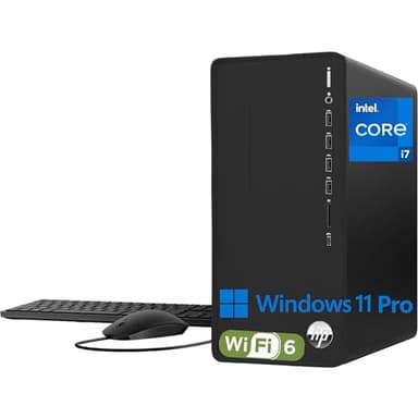 HP Pavilion Tower Desktop Computer, Intel 8-Core i7-10700F up to 4.8GHz, 32GB DDR4 RAM, 1TB PCIe SSD, GeForce GT 610 2GB, WiFi 6, Bluetooth, RJ-45, Type-C, KB & Mouse, Black, Windows 11 Pro, Tichang - Image 1