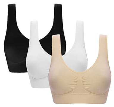 Vermilion Bird Women's 3 Pack Seamless Comfortable Sports Bra with Removable Pads XL/Shirt Size 14 Black &White &Nude - Image 1