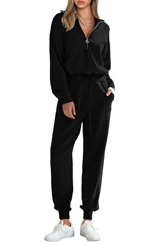 PRETTYGARDEN Women's 2 Piece Sweater Set Pullover Zip Up Sweatshirt Jogger Sweatpants Tracksuit Casual Outfit (Black,Medium) - Image 1