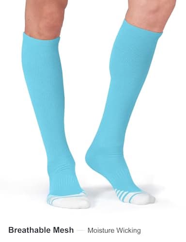 FITRELL 2 Pack Baseball Soccer Softball Socks for Kids Youth Men & Women Over-the-Calf Knee High Socks, nfl, Light Blue/Columbia Blue, Medium - Image 3