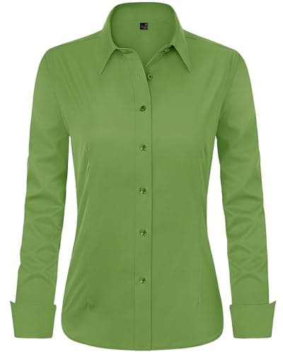 J.VER Womens Dress Shirts Long Sleeve Button Down Shirt Wrinkle-Free Business Casual Blouse Office Work Tops Forest Green - Image 1