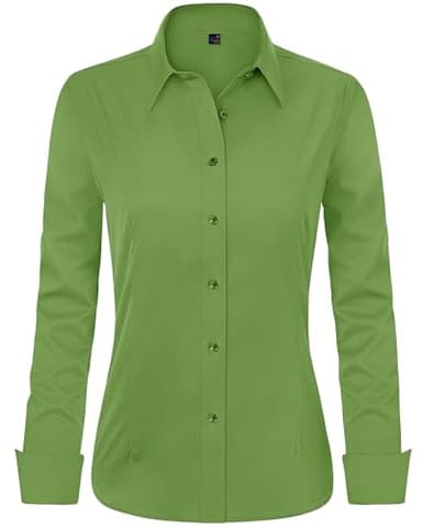 J.VER Womens Dress Shirts Long Sleeve Button Down Shirt Wrinkle-Free Business Casual Blouse Office Work Tops Forest Green - Image 1