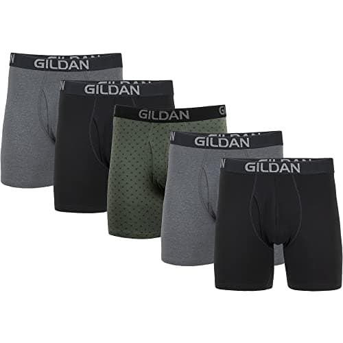 Gildan Men's Underwear Cotton Stretch Boxer Briefs, Multipack, Blk/Heather Dark Grey/Green Midnight (5-Pack), Large - Image 1