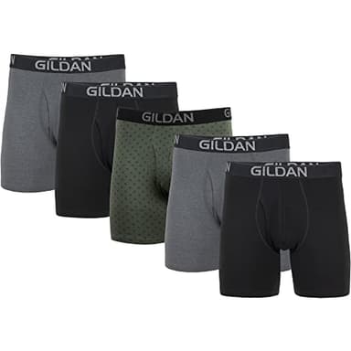 Gildan Men's Underwear Cotton Stretch Boxer Briefs, Multipack, Blk/Heather Dark Grey/Green Midnight (5-Pack), Large - Image 1