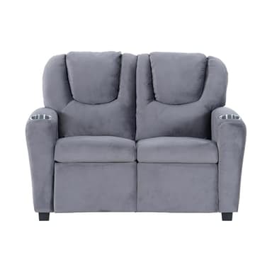 Naomi Home Suri Kids Recliner Loveseat with Cup Holders & Footrests, Gray Microfiber - Cozy 2-Seater Lounge for Children - Image 4