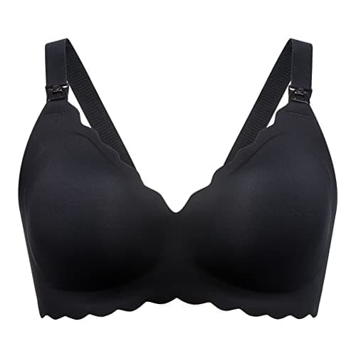 Momcozy Nursing Bras for Breastfeeding, Seamless Pregnancy Maternity Bra Wireless Classic Jelly Strip Support Nursing Bra Black - Image 1