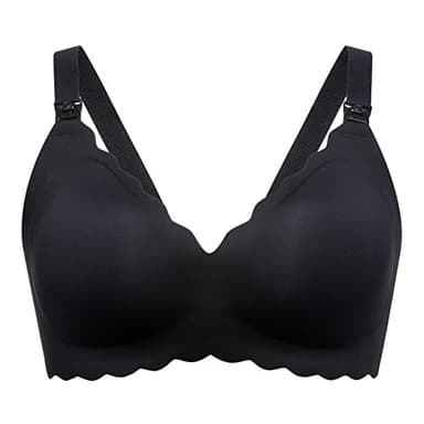 Momcozy Nursing Bras for Breastfeeding, Seamless Pregnancy Maternity Bra Wireless Classic Jelly Strip Support Nursing Bra Black - Image 1